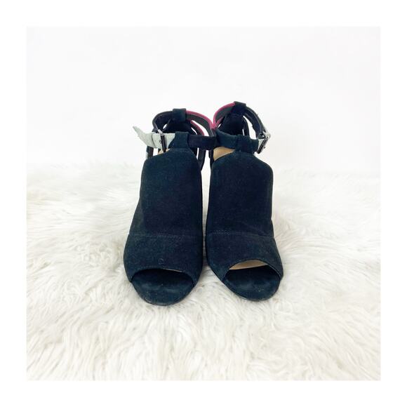 Joe's Jeans Callahan 8.5 Black Women Suede Ankle Strap Wedge Heel Sandals - Picture 8 of 14